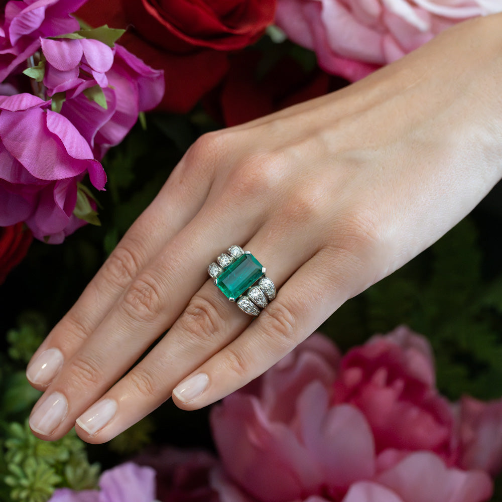 Mid-Century 5.16 Carat Colombian Emerald and Diamond Ring - GIA F1 - 7