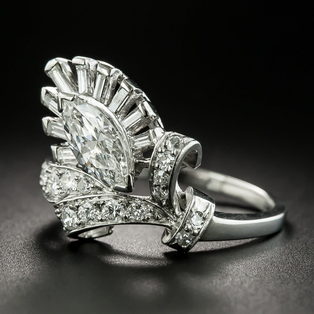 Mid-Century .80 Carat Marquise Diamond Ring - 4