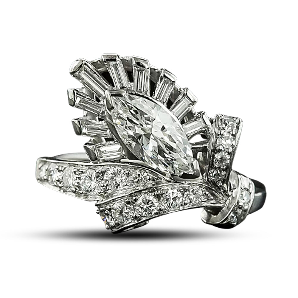 Mid-Century .80 Carat Marquise Diamond Ring - 7