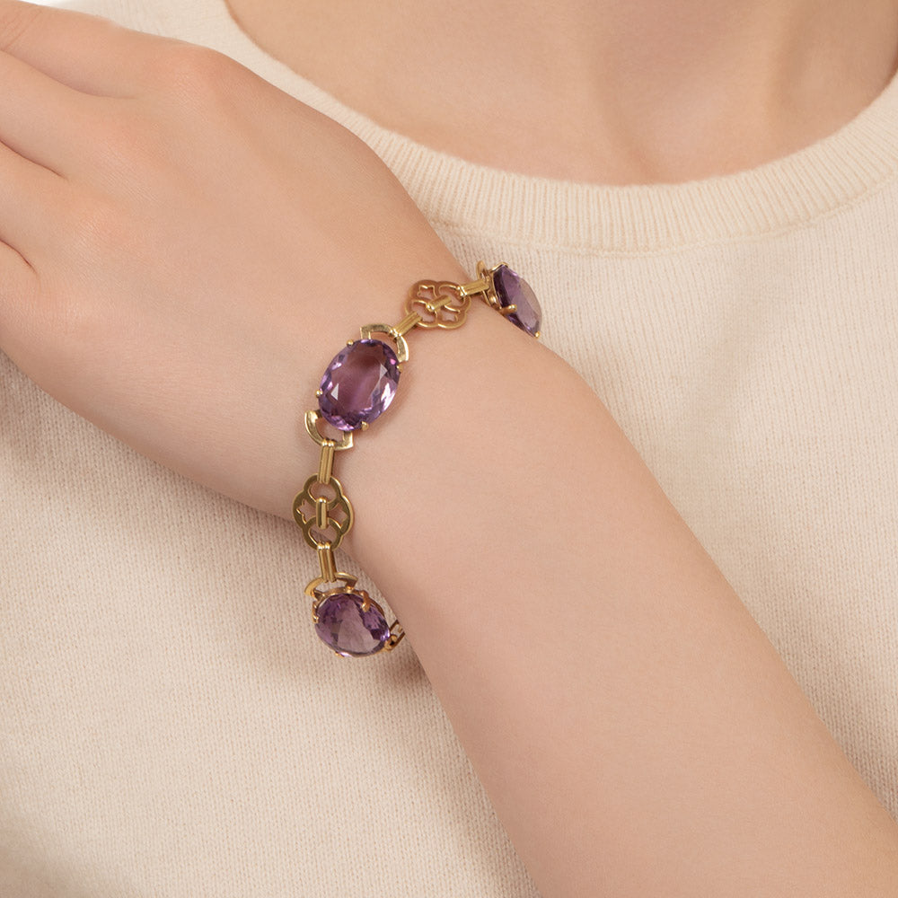 Mid-Century Amethyst and Gold Link Bracelet - 4