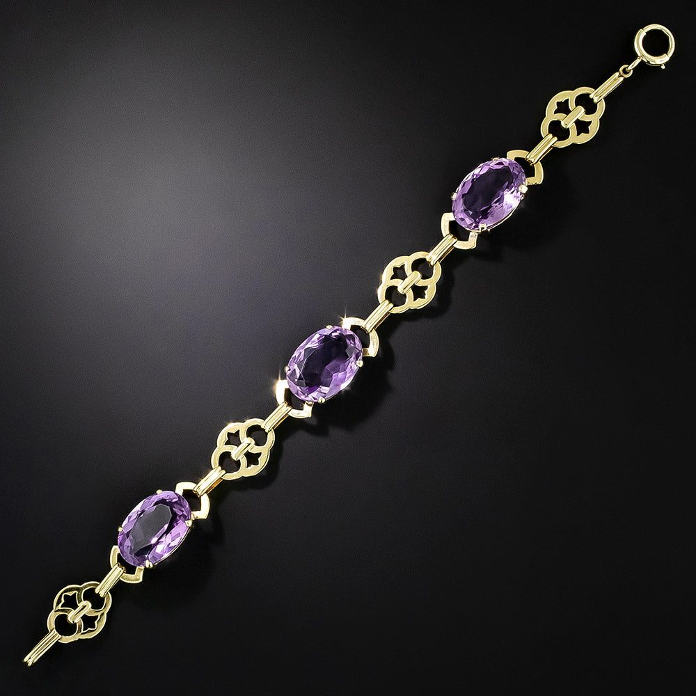 Mid-Century Amethyst and Gold Link Bracelet - 2