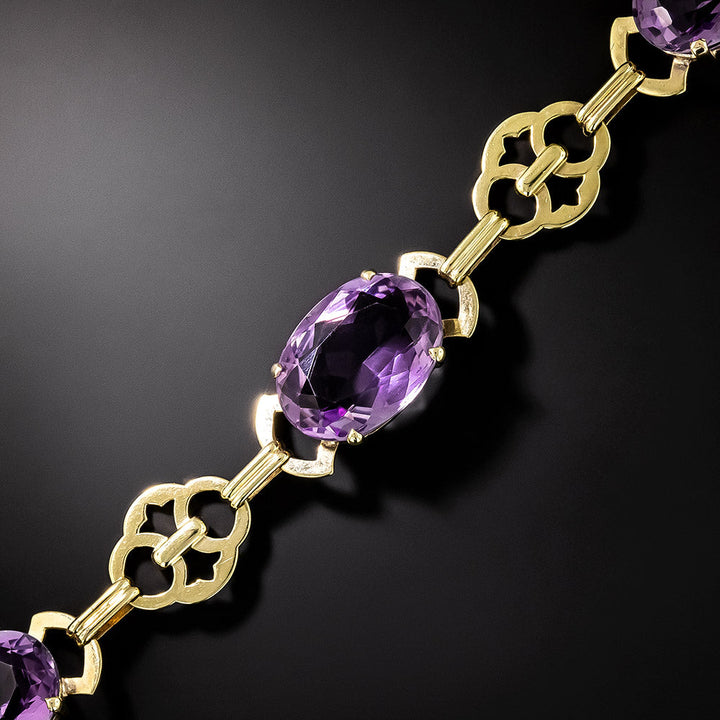 Mid-Century Amethyst and Gold Link Bracelet