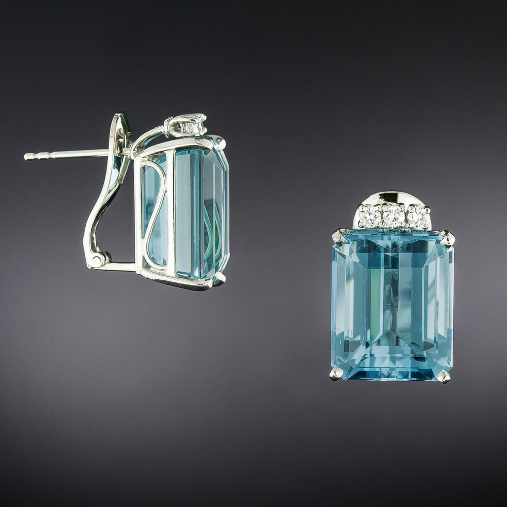 Mid-Century Aquamarine and Diamond Earrings - 3
