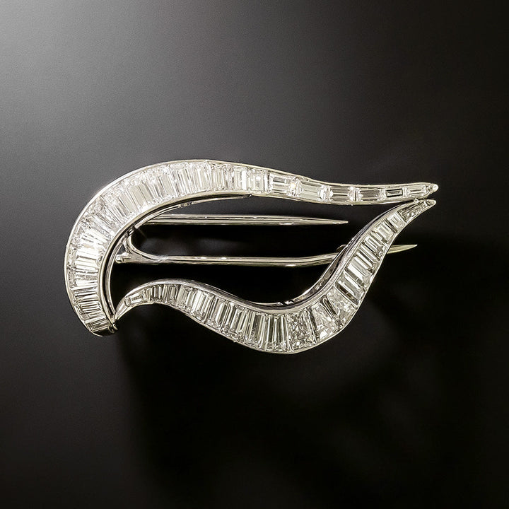 Mid-Century Baguette Diamond Brooch