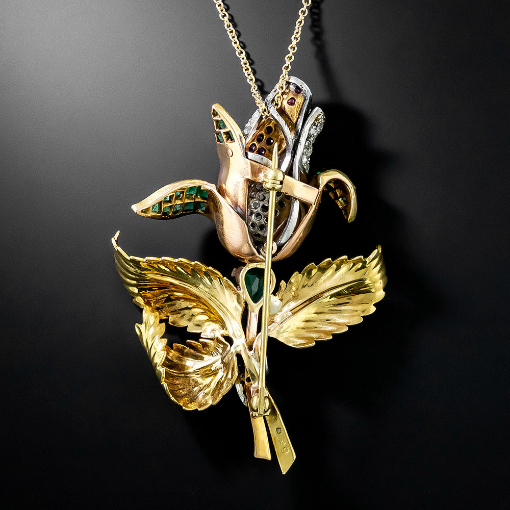 Mid-Century Bejeweled Rose Pin/Pendant, Portugal - 2