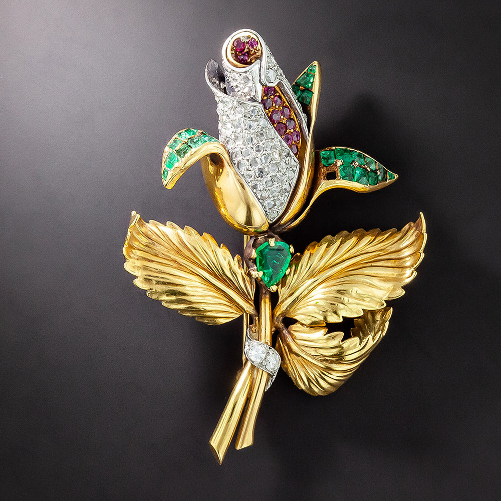 Mid-Century Bejeweled Rose Pin/Pendant, Portugal - 4