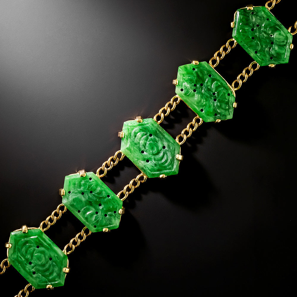 Mid-Century Carved Jade Bracelet - 3