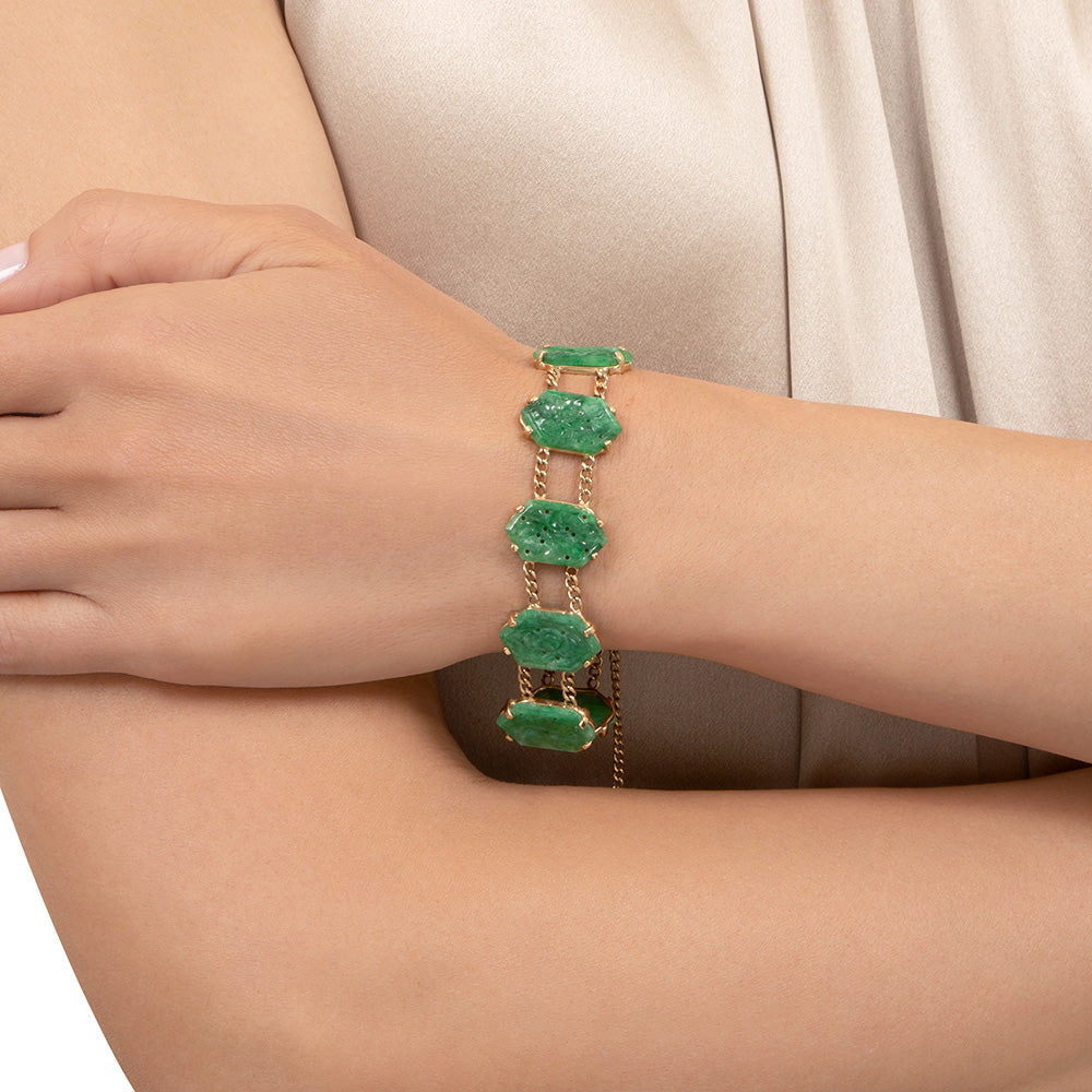 Mid-Century Carved Jade Bracelet - 4