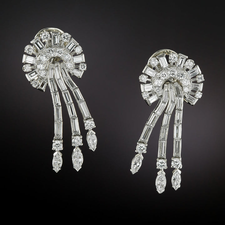 Mid-Century Cascading Diamond Drop Earrings