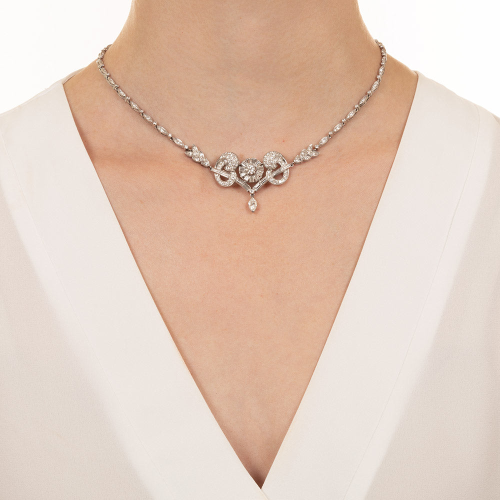 Mid-Century Baguette and Round Diamond Necklace - 2