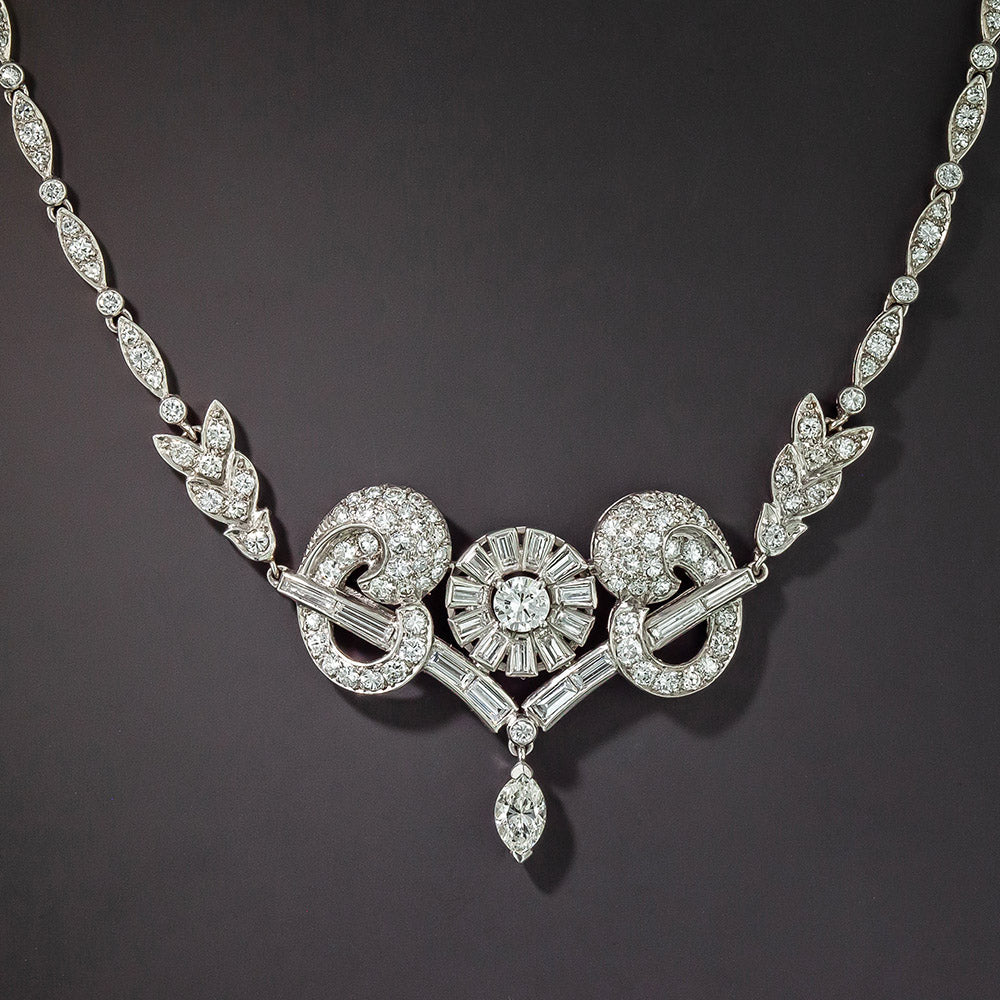 Mid-Century Baguette and Round Diamond Necklace - 3