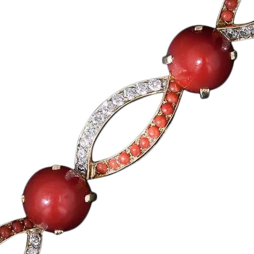 Mid-Century Coral, Diamond and Gold Bracelet - 5