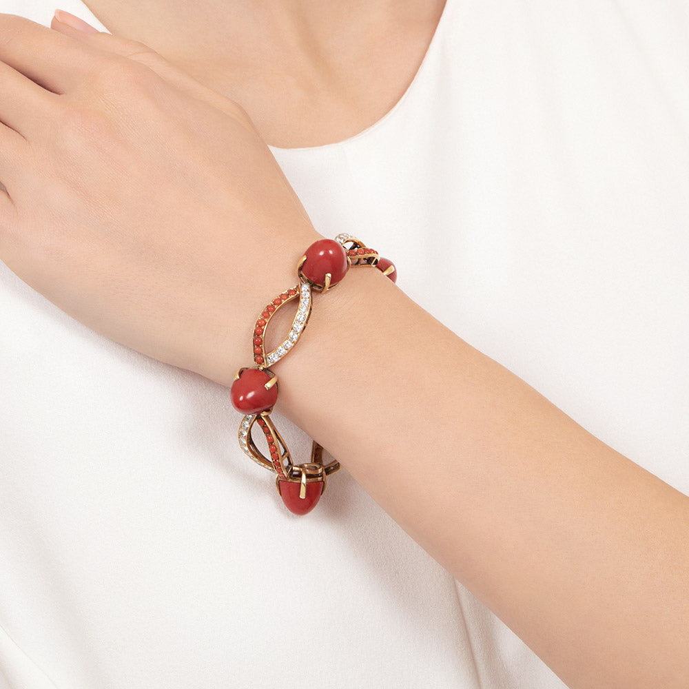 Mid-Century Coral, Diamond and Gold Bracelet - 6