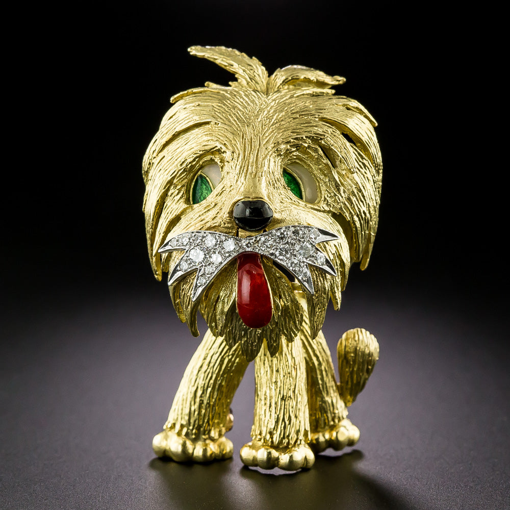 Mid-Century Diamond And Enamel Doggy Brooch - 2