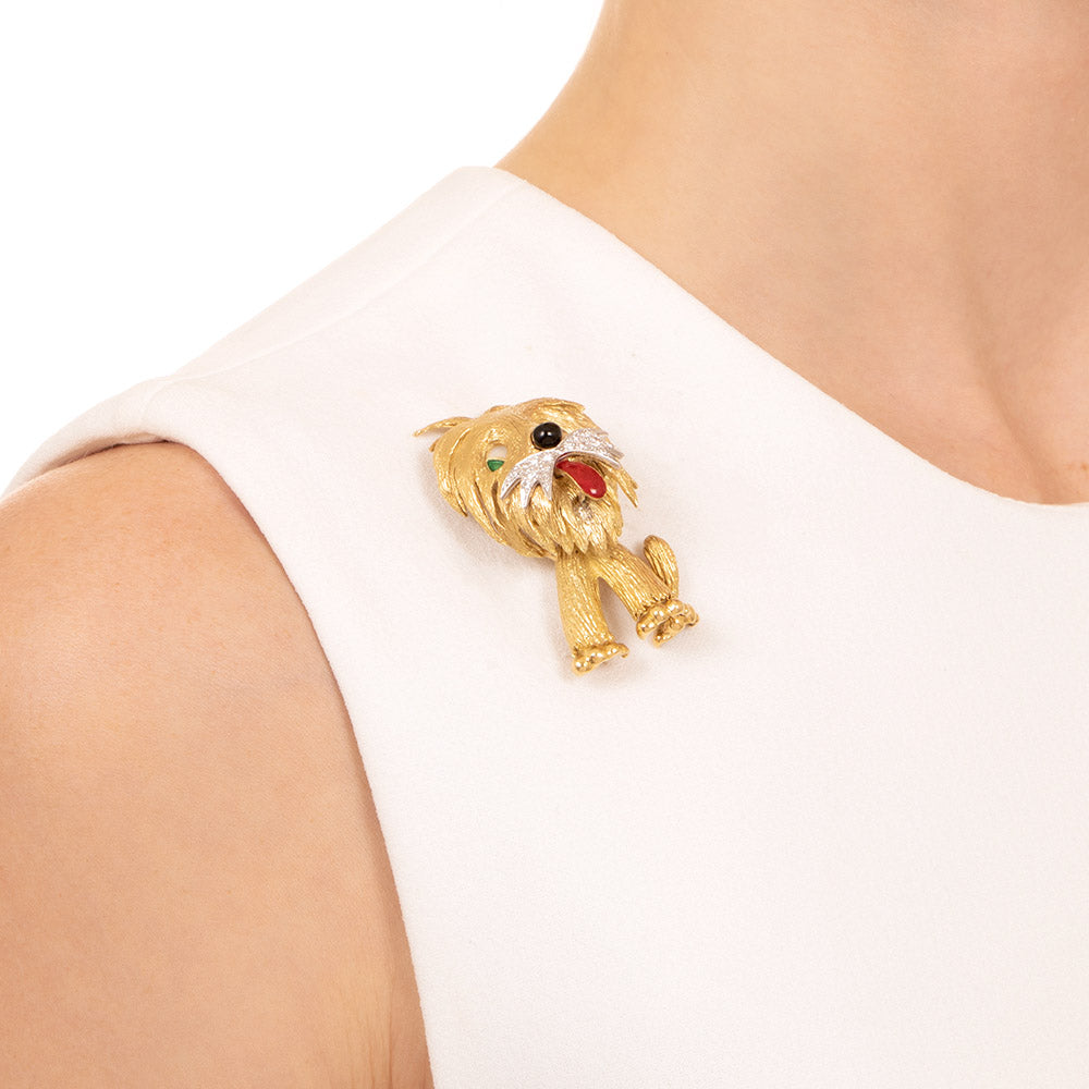 Mid-Century Diamond And Enamel Doggy Brooch - 5