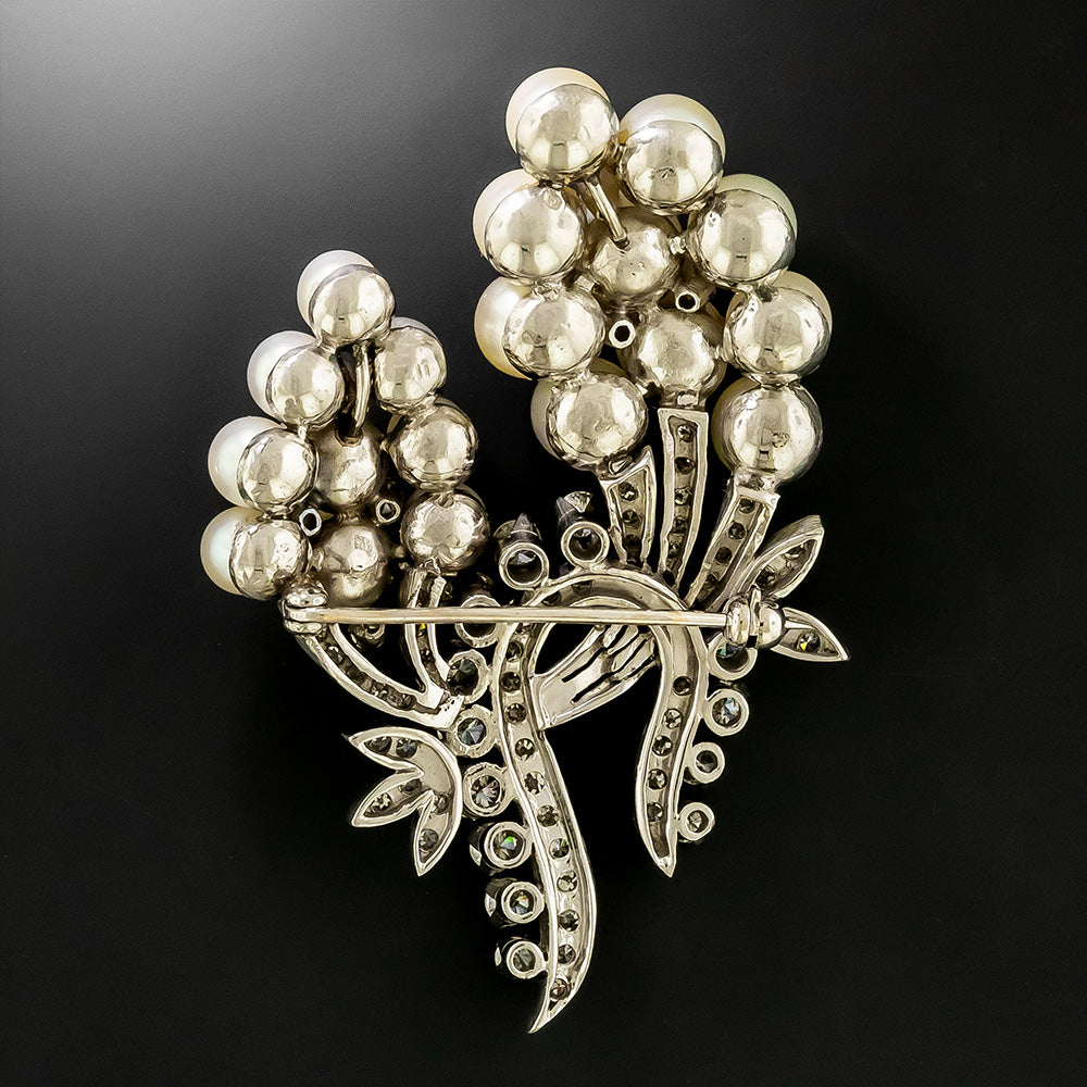 Mid-Century Diamond and Pearl Cascade Brooch - 3