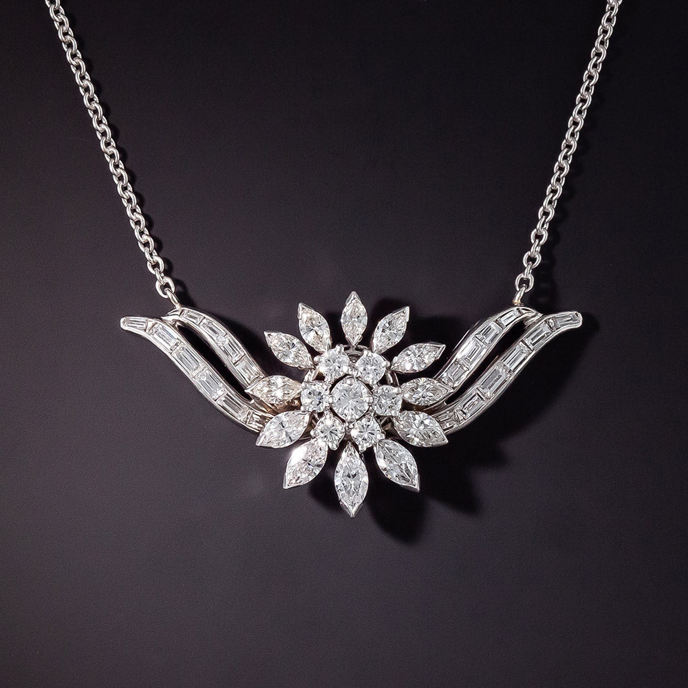 Mid-Century Diamond Cluster Necklace - 0