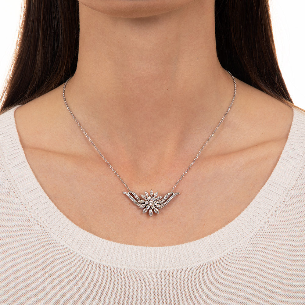 Mid-Century Diamond Cluster Necklace - 1