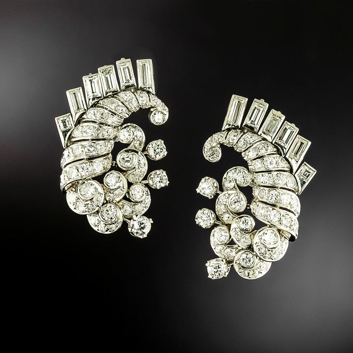 Mid-Century Diamond Cornucopia Earrings