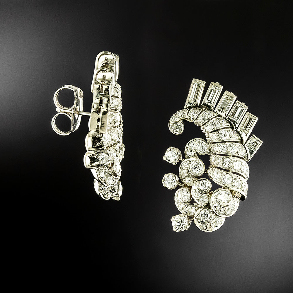 Mid-Century Diamond Cornucopia Earrings  - 3