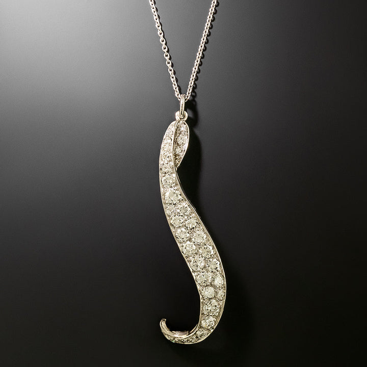 Mid-Century Diamond Curlicue Pendant