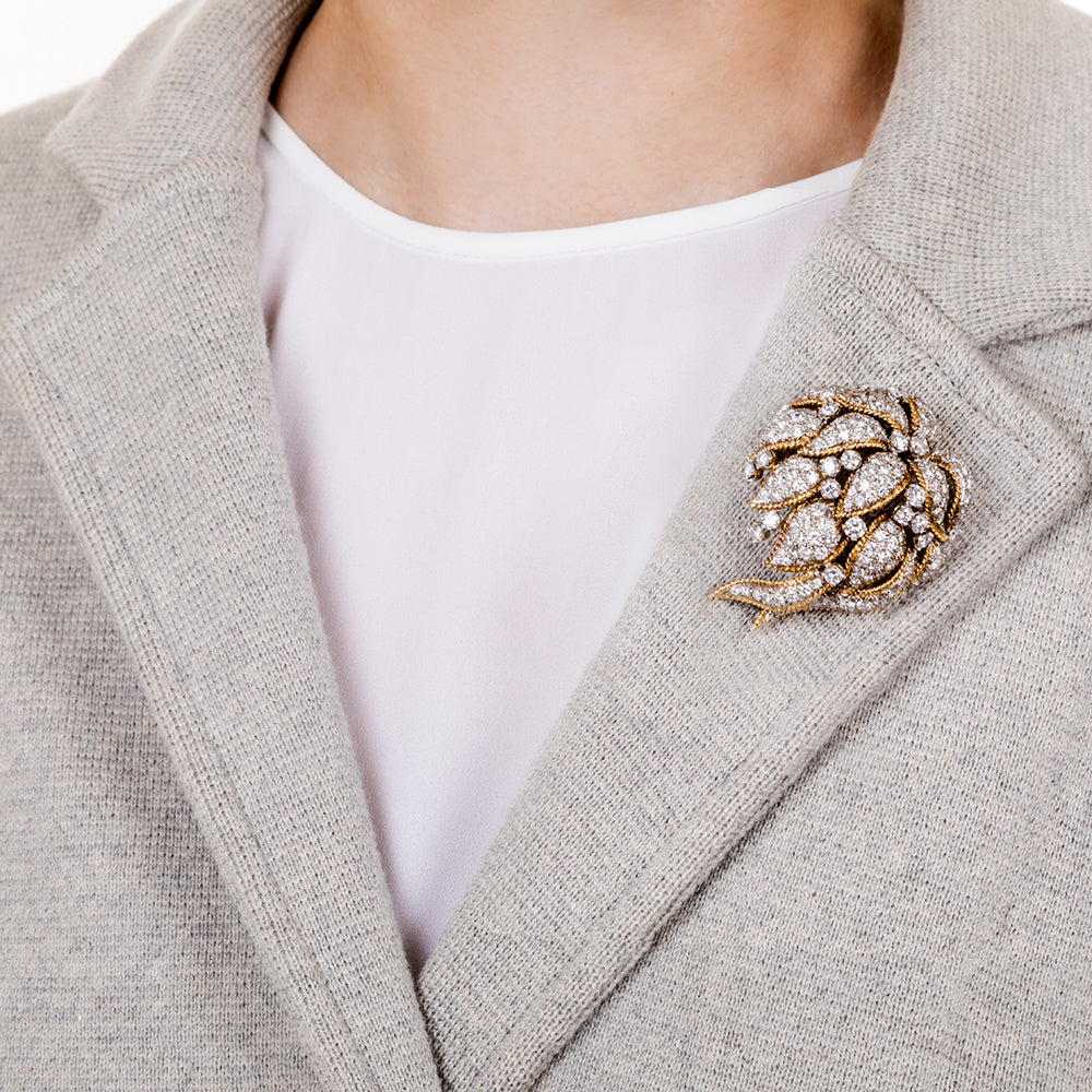 Mid-Century Diamond Flower Brooch - 8