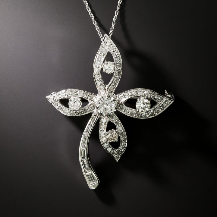 Mid-Century Diamond Flower Brooch/Pendant