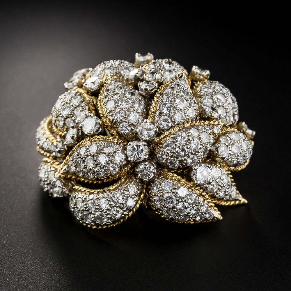Mid-Century Diamond Flower Brooch - 9