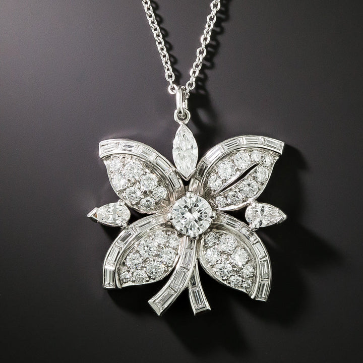 Mid-Century Diamond Flower Pendant