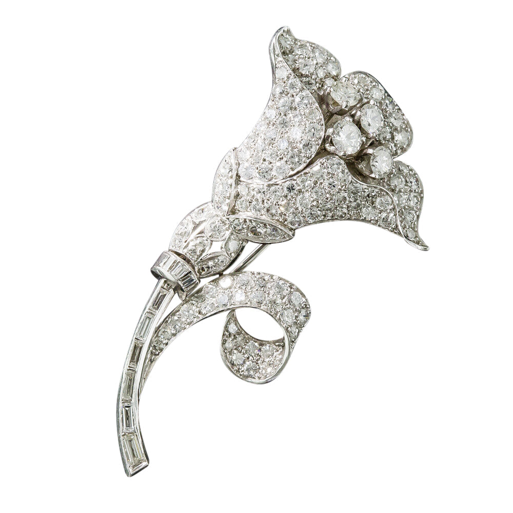 Mid-Century Diamond Lily Brooch - 10