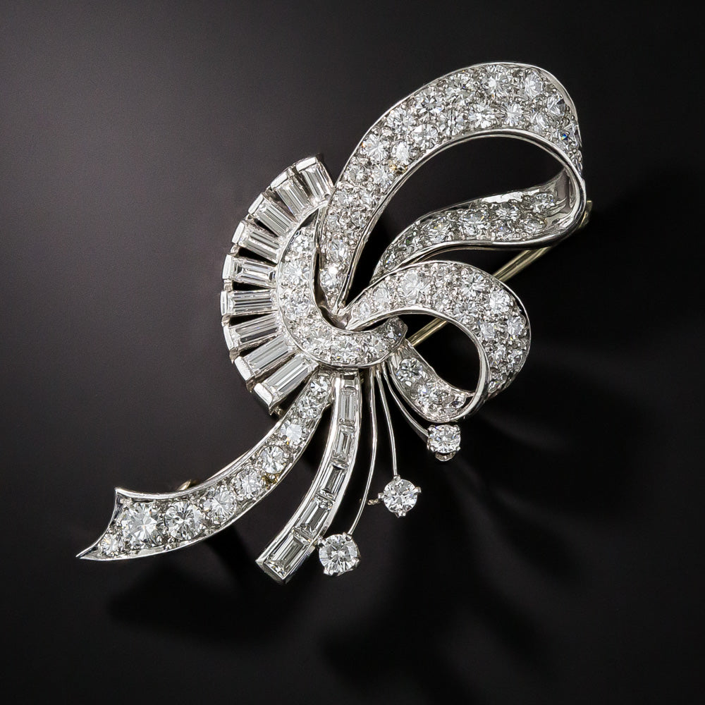 Mid-Century Diamond Ribbon Brooch - 6