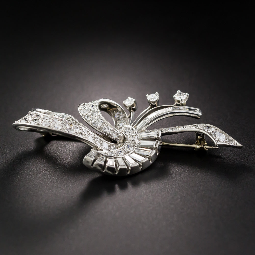 Mid-Century Diamond Ribbon Brooch - 8