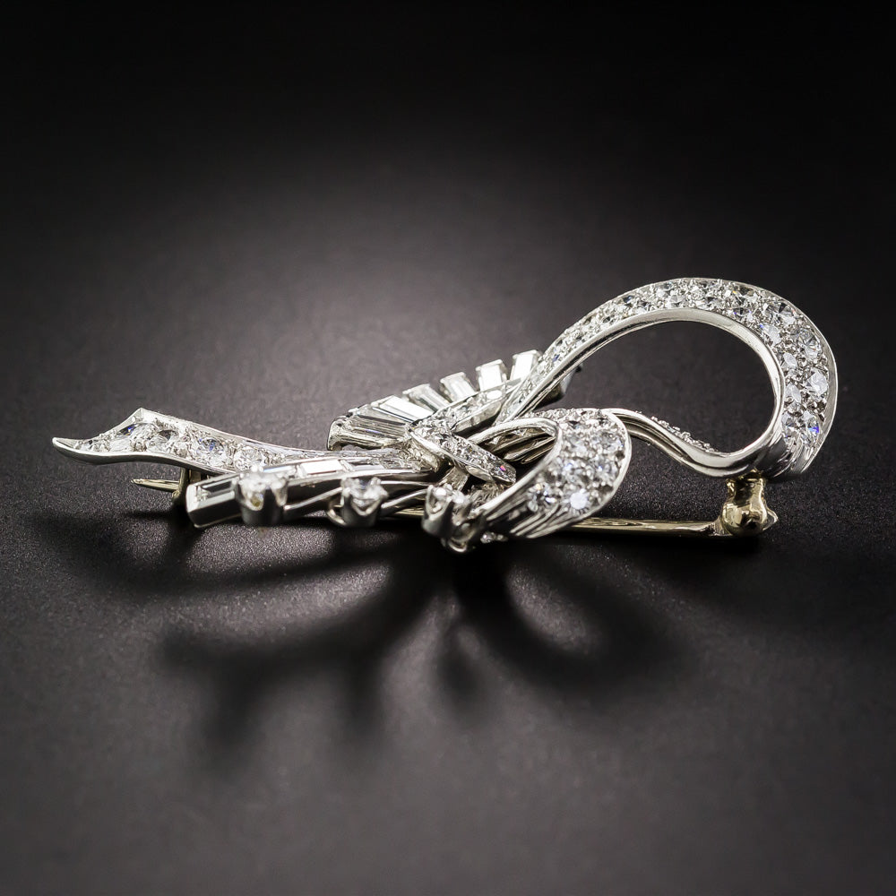 Mid-Century Diamond Ribbon Brooch - 9