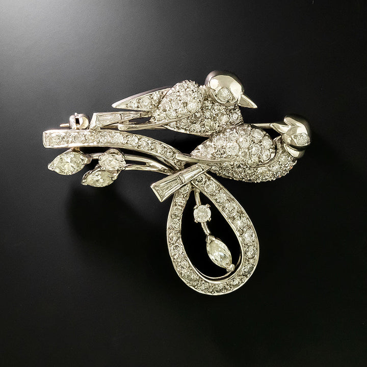 Mid-Century Diamond Song Birds Brooch