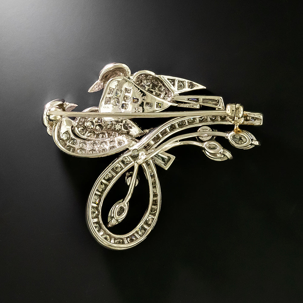 Mid-Century Diamond Song Birds Brooch - 3