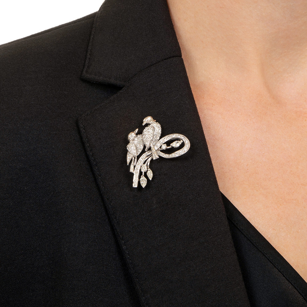 Mid-Century Diamond Song Birds Brooch - 4