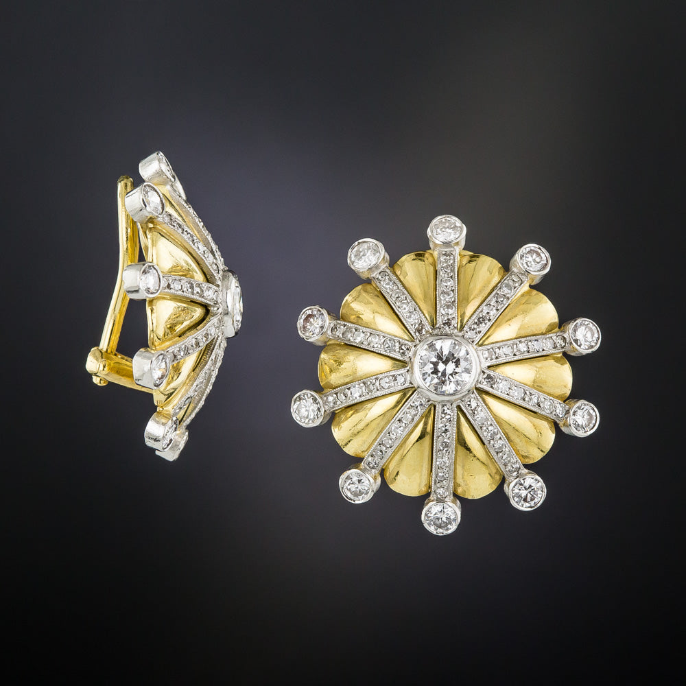 Mid-Century Diamond Sunburst Clip Earrings - 5