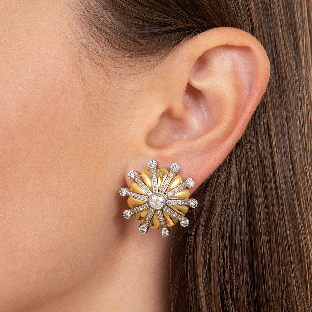 Mid-Century Diamond Sunburst Clip Earrings - 6