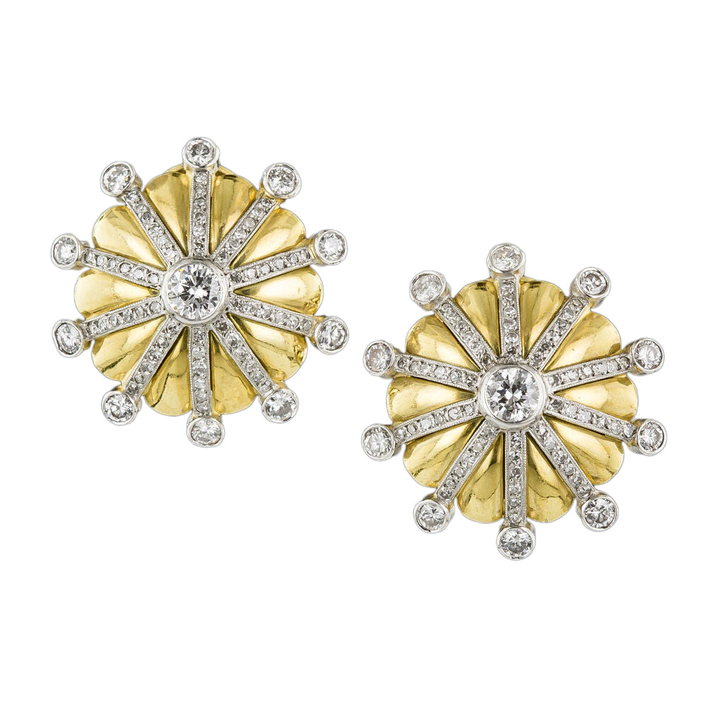 Mid-Century Diamond Sunburst Clip Earrings - 4