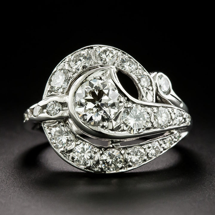 Mid-Century Diamond Swirl Cocktail Ring