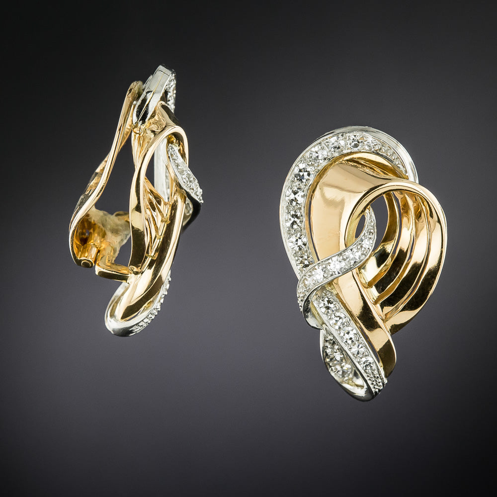 Mid-Century Diamond Treble Clef Clip Earrings - 3