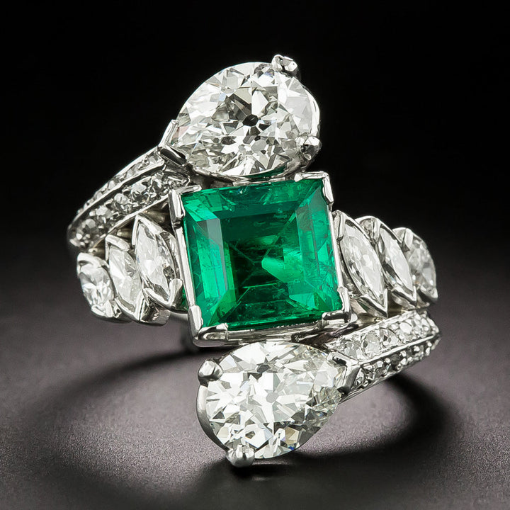 Mid-Century Emerald and Diamond Bypass Ring, by Potter & Mellen -  GIA