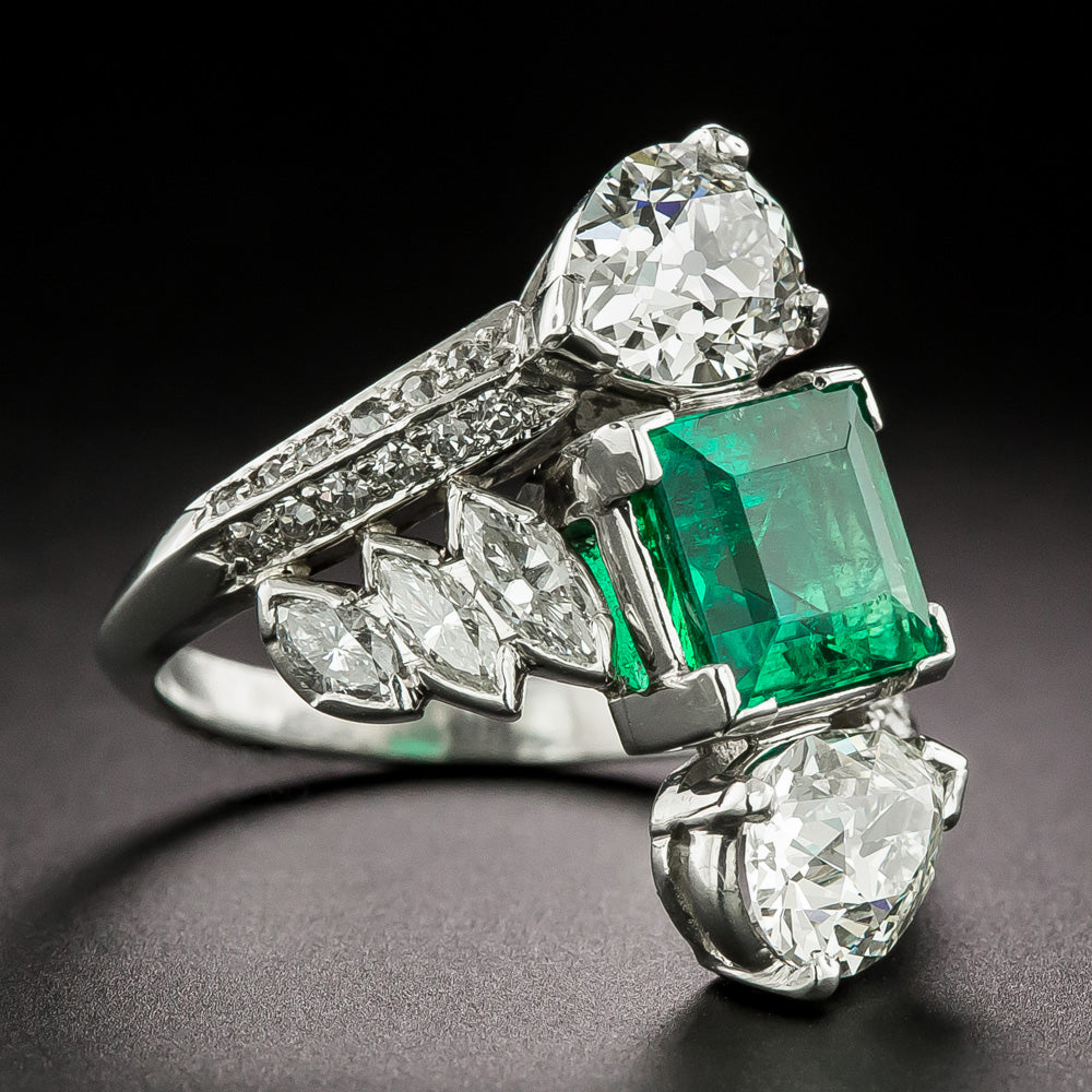 Mid-Century Emerald and Diamond Bypass Ring, by Potter & Mellen -  GIA  - 3