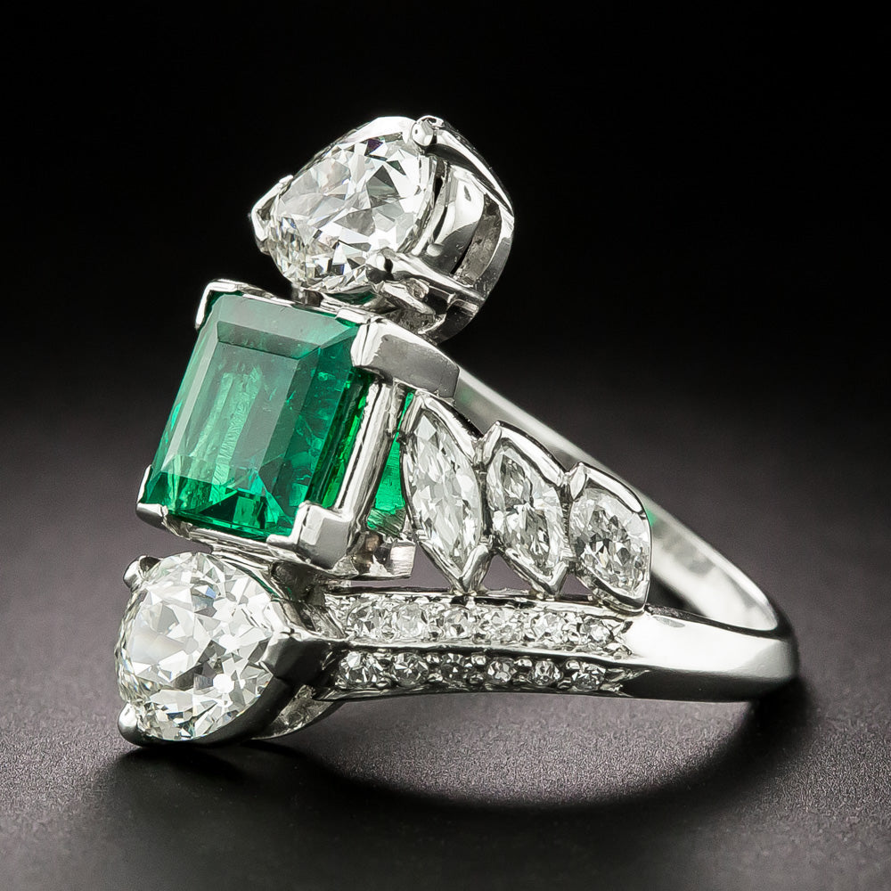 Mid-Century Emerald and Diamond Bypass Ring, by Potter & Mellen -  GIA  - 4