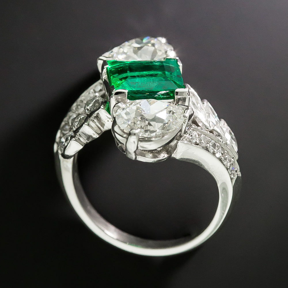 Mid-Century Emerald and Diamond Bypass Ring, by Potter & Mellen -  GIA  - 5