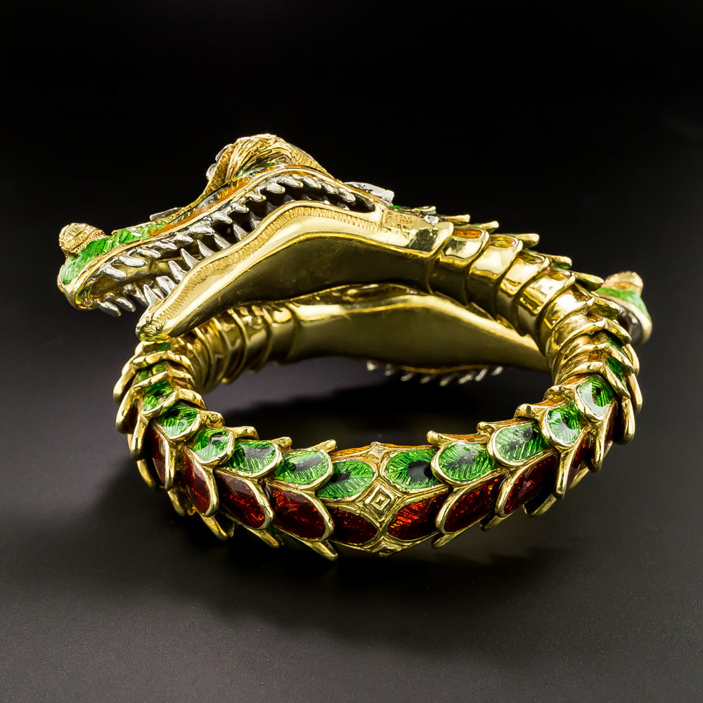 Mid-Century Enamel And Diamond Double Dragon Bracelet - 6