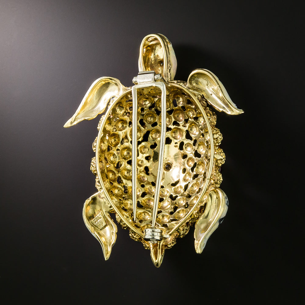 Mid-Century Enamel Tortoise Brooch with Diamonds - 3