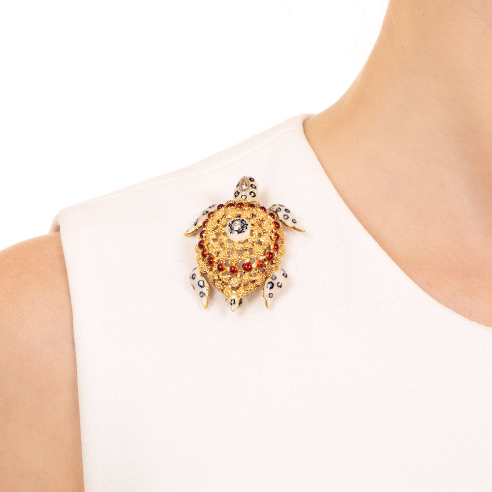 Mid-Century Enamel Tortoise Brooch with Diamonds - 4