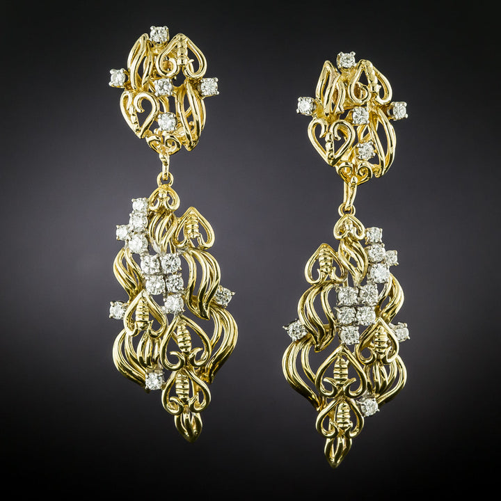 Mid-Century Free-form Diamond Dangle Earrings