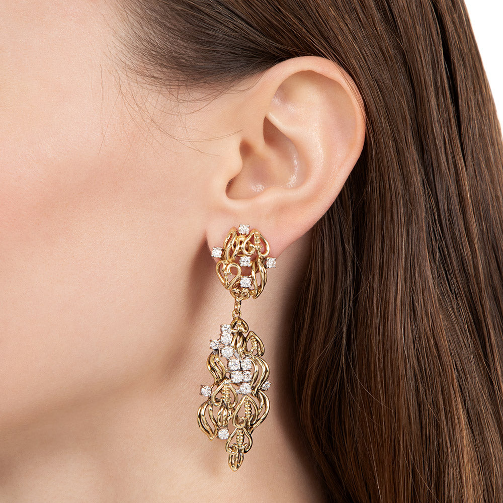 Mid-Century Free-form Diamond Dangle Earrings - 8